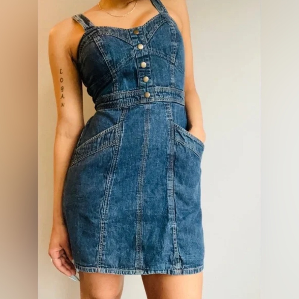 Japna Blue Denim Mini Dress with Button Accents
